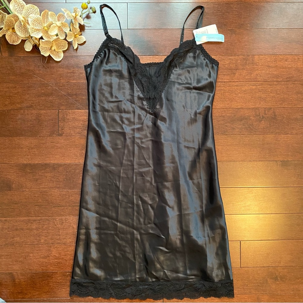 FARR WEST Vintage Lace Slip Dress in Black, Size Medium